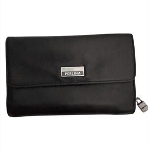 Perlina Black Leather Bifold Wallet
